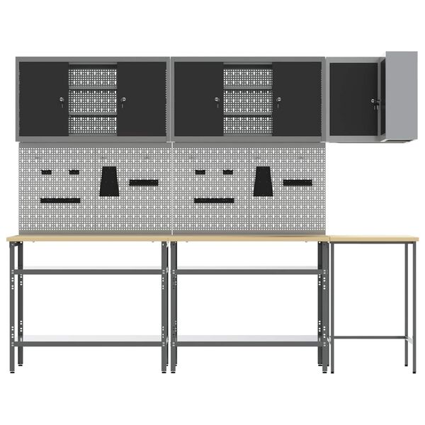 vidaXL Munkaszekr&eacute;ny K&eacute;szlet polcokkal z&aacute;rral 10 pcs Fekete &eacute;s Sz&uuml;rke