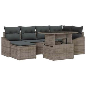 vidaXL Kerti Kanap&eacute; Szett 7 pcs Sz&uuml;rke Poli rattan &eacute;s porbevonat&uacute; ac&eacute;l