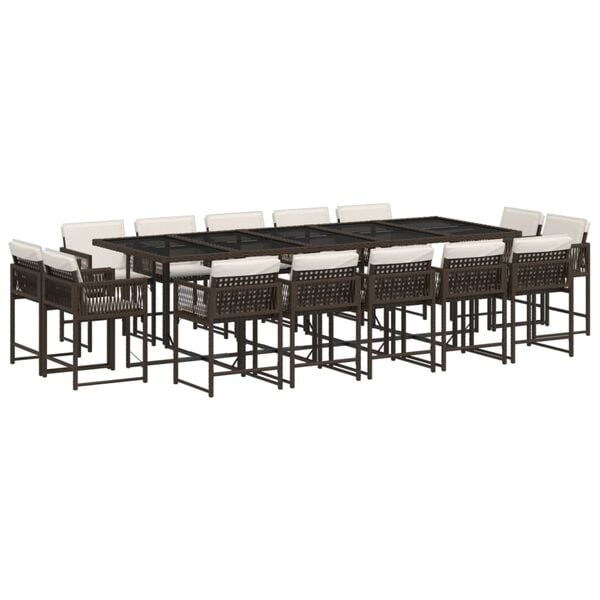 vidaXL 15 r&eacute;szes barna polyrattan kerti &uuml;lőgarnit&uacute;ra p&aacute;rn&aacute;kkal