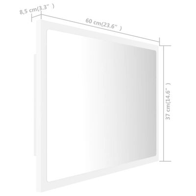 vidaXL fehér akril LED-es fürdőszobai tükör 60 x 8,5 x 37 cm