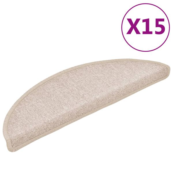 vidaXL 15 db l&eacute;pcsőszőnyeg 56 x 17 x 3 cm b&eacute;zs f&eacute;lk&ouml;r alak&uacute;