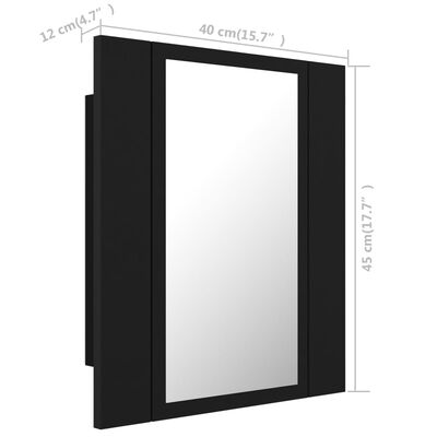 vidaXL fekete akril LED-es fürdőszobaszekrény tükörrel 40x12x45 cm