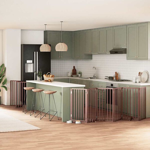 vidaXL barna ny&aacute;rfa 12 paneles &ouml;sszecsukhat&oacute; kutyakapu ajt&oacute;val 600 cm