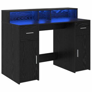 vidaXL Asztal fi&oacute;kkal ajt&oacute;val Musta tammi 120 x 55 x 91 cm Szerelt fa