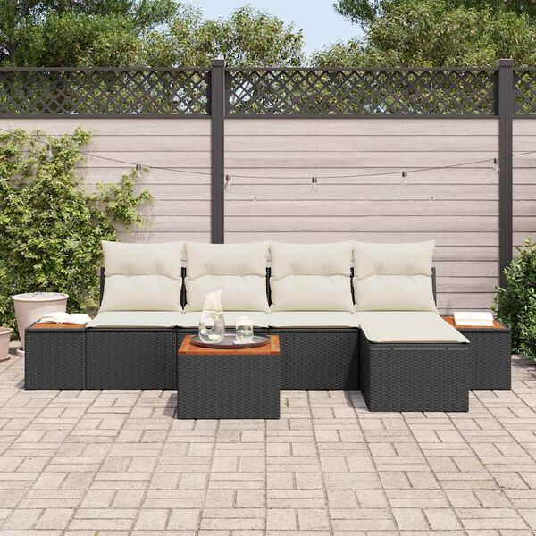 vidaXL Kerti Kanap&eacute; Szett p&aacute;rn&aacute;val 6 pcs Fekete &eacute;s Kr&eacute;m Polyrattan