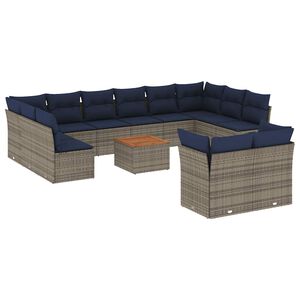 vidaXL 13 r&eacute;szes sz&uuml;rke polyrattan kerti &uuml;lőgarnit&uacute;ra p&aacute;rn&aacute;kkal