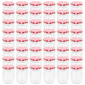 vidaXL 48 db 230 ml-es befőttesüveg piros-fehér tetővel