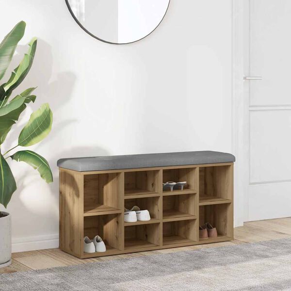 vidaXL kézműves tölgy szerelt fa cipőtároló pad 102x32x50 cm