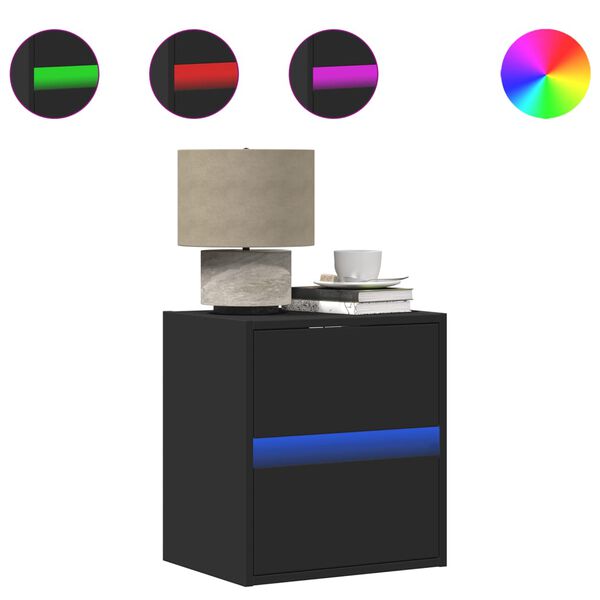 vidaXL fekete falra szerelhető &eacute;jjeliszekr&eacute;ny LED-vil&aacute;g&iacute;t&aacute;ssal