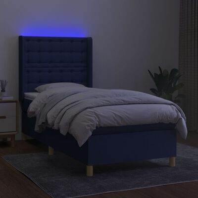 vidaXL kék szövet rugós és LED-es ágy matraccal 100x200 cm