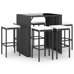 vidaXL 7 r&eacute;szes fekete polyrattan kerti b&aacute;rszett p&aacute;rn&aacute;kkal