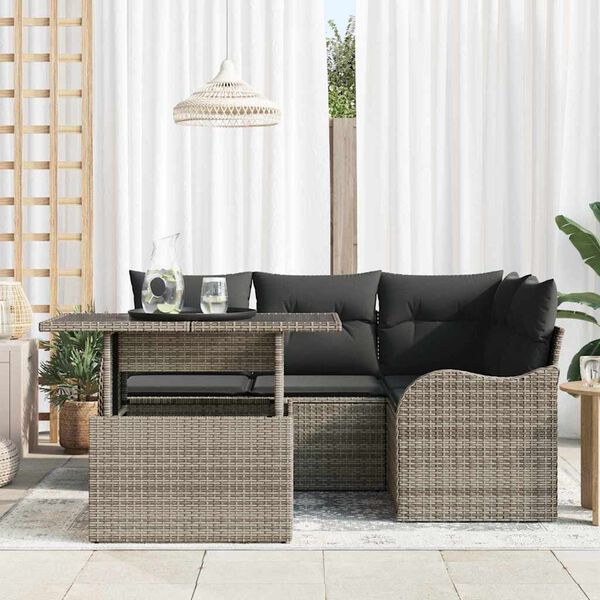 vidaXL Kerti Kanap&eacute; Szett p&aacute;rn&aacute;val p&aacute;rn&aacute;val 5 pcs Sz&uuml;rke Poly Rattan