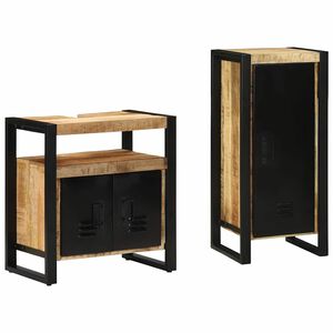 vidaXL F&uuml;rdőszoba b&uacute;tor szett 2 db Barna &eacute;s fekete T&ouml;m&ouml;r Mang&oacute;f&aacute;t
