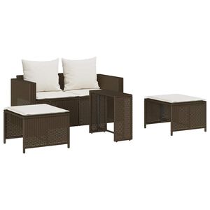 vidaXL 5 r&eacute;szes polyrattan kerti kanap&eacute; garnit&uacute;ra p&aacute;rn&aacute;kkal stackable