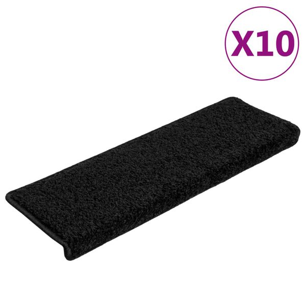 vidaXL 10 db fekete l&eacute;pcsőszőnyeg, t&eacute;glalap alak&uacute; sz&eacute;llel, 65 x 21 x 4 cm