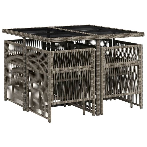 vidaXL 9 r&eacute;szes sz&uuml;rke polyrattan kerti &eacute;tkezőgarnit&uacute;ra p&aacute;rn&aacute;val