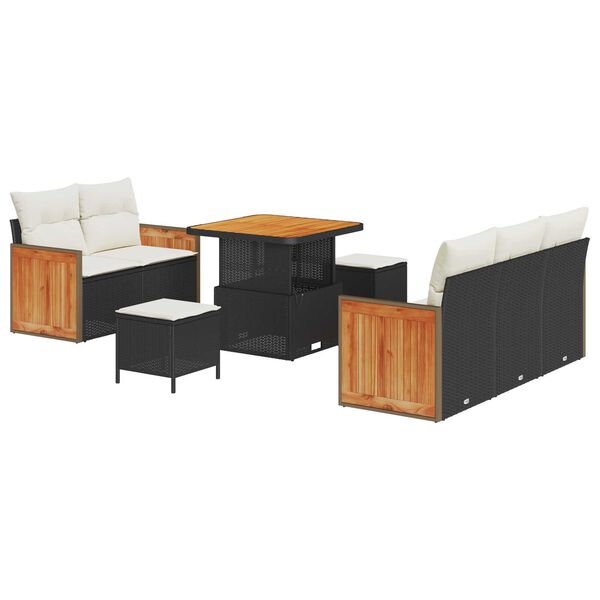 vidaXL Kerti Kanap&eacute; Szett p&aacute;rn&aacute;val 10 pcs Fekete &eacute;s Kr&eacute;m polirattan