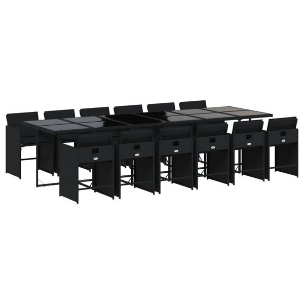 vidaXL 13 r&eacute;szes fekete polyrattan kerti &uuml;lőgarnit&uacute;ra p&aacute;rn&aacute;kkal