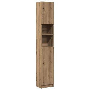 vidaXL k&eacute;zműves t&ouml;lgyfa f&uuml;rdőszobaszekr&eacute;ny 32 x 25,5 x 190 cm redőz&ouml;tt fa