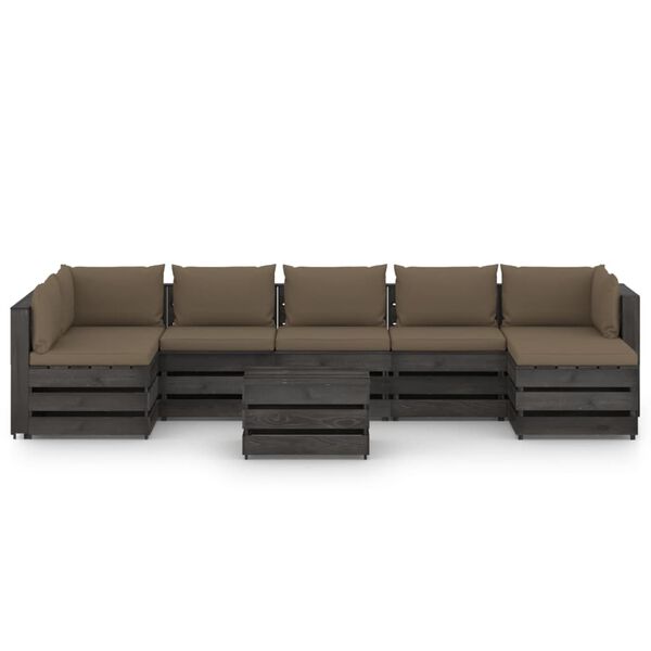 vidaXL 8 r&eacute;szes sz&uuml;rke impregn&aacute;lt fa kerti t&aacute;rsalg&oacute;szett p&aacute;rn&aacute;kkal