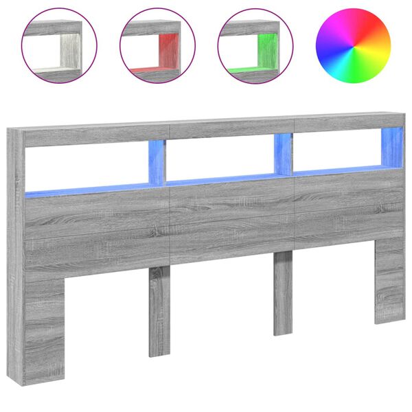 vidaXL sz&uuml;rke sonoma sz&iacute;nű &aacute;thidal&oacute;szekr&eacute;ny LED-ekkel 200 x 17 x 102cm