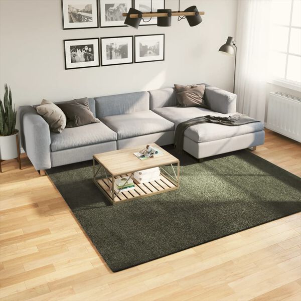 vidaXL HUARTE erdőz&ouml;ld r&ouml;vid sz&aacute;l&uacute; puha &eacute;s moshat&oacute; szőnyeg 240x240 cm