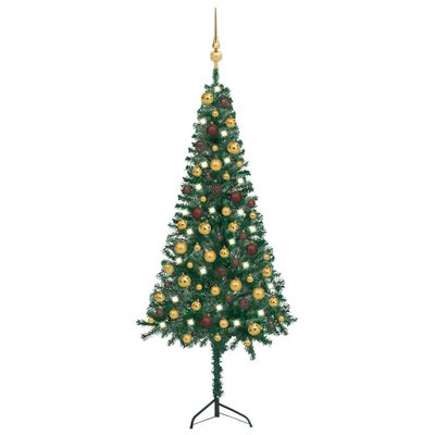 vidaXL zöld PVC sarok műkarácsonyfa LED-ekkel és gömbszettel 120 cm