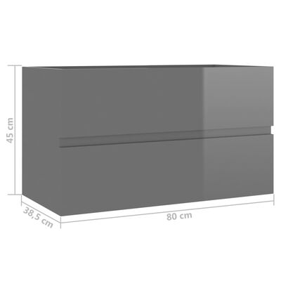 vidaXL magasfényű szürke forgácslap mosdószekrény 80 x 38,5 x 45 cm