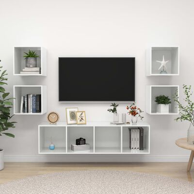 vidaXL 5 részes magasfényű fehér forgácslap TV-szekrény szett