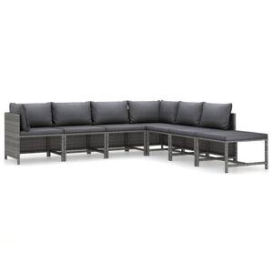 vidaXL 7 r&eacute;szes sz&uuml;rke polyrattan kerti &uuml;lőgarnit&uacute;ra p&aacute;rn&aacute;kkal