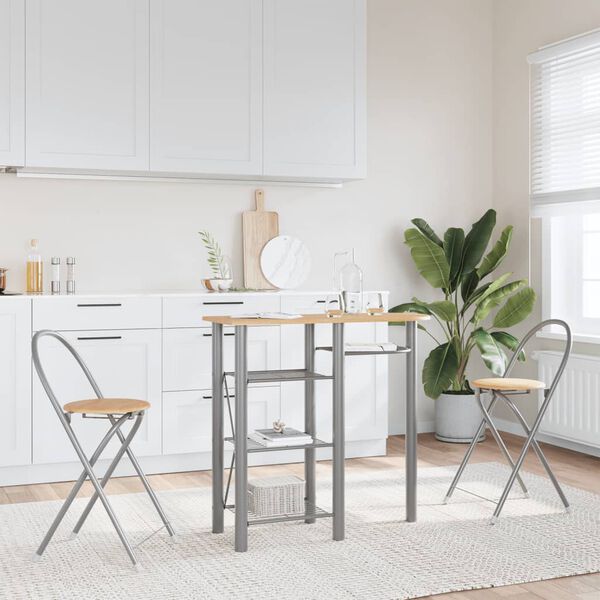 vidaXL 3 r&eacute;szes sz&uuml;rke &eacute;s barna szerelt fa &eacute;s vas b&aacute;rgarnit&uacute;ra