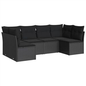 vidaXL 6 r&eacute;szes fekete polyrattan kerti &uuml;lőgarnit&uacute;ra p&aacute;rn&aacute;kkal