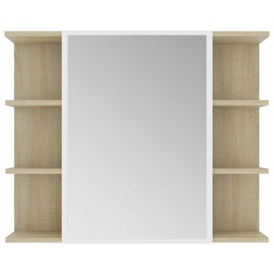 vidaXL fehér-sonoma forgácslap fürdőszobai tükör 80 x 20,5 x 64 cm