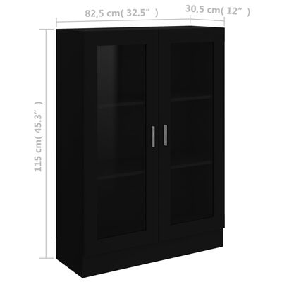 vidaXL fekete forgácslap vitrinszekrény 82,5 x 30,5 x 115 cm
