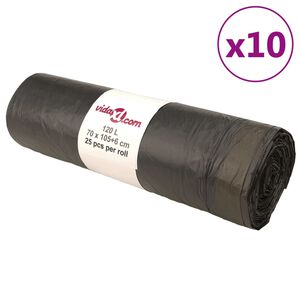 vidaXL szemeteszs&aacute;kok h&uacute;z&oacute;zsin&oacute;rral 250 db Fekete 120 L