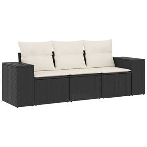 vidaXL 3 r&eacute;szes fekete polyrattan kerti &uuml;lőgarnit&uacute;ra p&aacute;rn&aacute;val