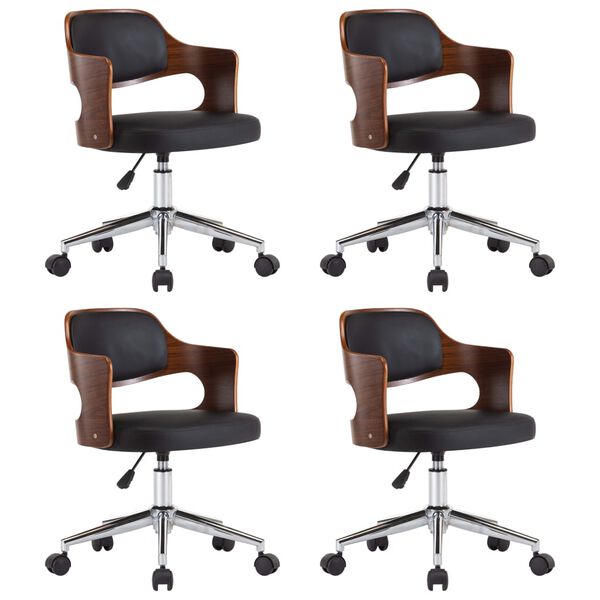 vidaXL 4 db fekete hajl&iacute;tott fa &eacute;s műbőr forg&oacute; &eacute;tkezősz&eacute;k