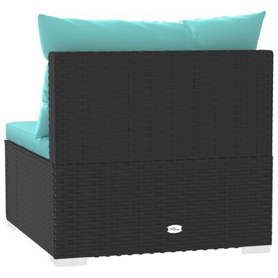 vidaXL fekete háromszemélyes polyrattan kanapé párnákkal