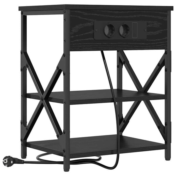 vidaXL &Eacute;jjeliszekr&eacute;ny polcokkal Fekete t&ouml;lgy 41 x 31 x 51 cm Faanyag