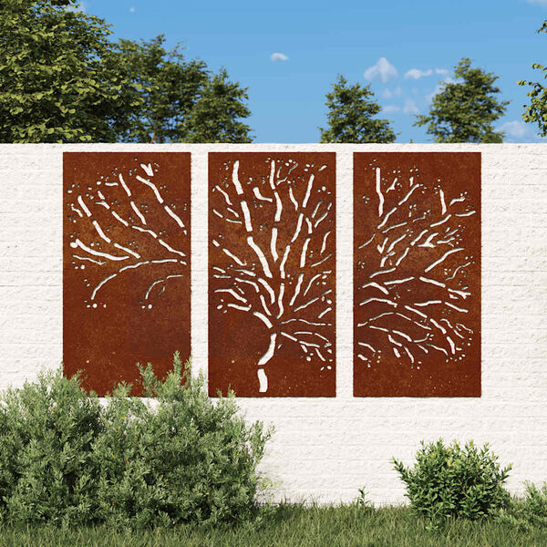 vidaXL 3 db famint&aacute;s corten ac&eacute;l kerti fald&iacute;sz 105 x 55 cm