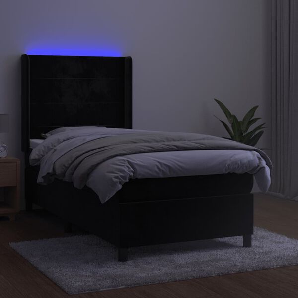 vidaXL fekete b&aacute;rsony rug&oacute;s &eacute;s LED-es &aacute;gy matraccal 90x200 cm