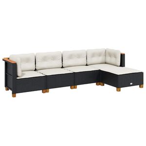 vidaXL 5 r&eacute;szes fekete polyrattan kerti kanap&eacute;szett p&aacute;rn&aacute;kkal