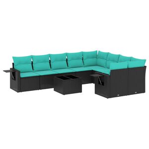 vidaXL 10 db fekete polyrattan kerti kanap&eacute;garnit&uacute;ra p&aacute;rn&aacute;kkal