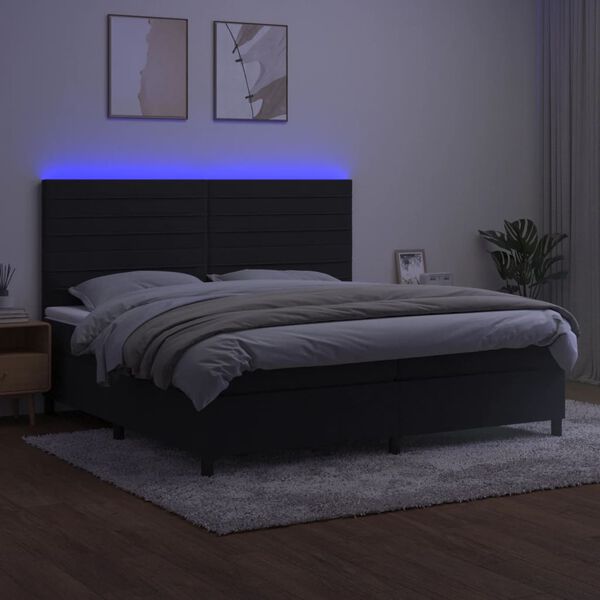 vidaXL fekete b&aacute;rsony rug&oacute;s &eacute;s LED-es &aacute;gy matraccal 200x200 cm