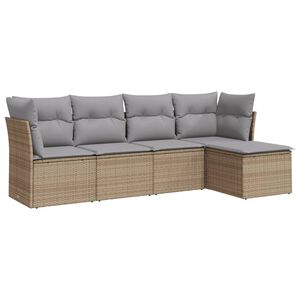 vidaXL 5 r&eacute;szes b&eacute;zs polyrattan kerti &uuml;lőgarnit&uacute;ra p&aacute;rn&aacute;kkal