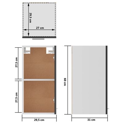 vidaXL szürke forgácslap függő szekrény 29,5 x 31 x 60 cm