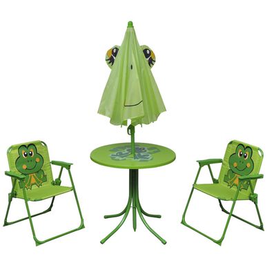 vidaXL 3 darabos zöld kerti gyerek bisztrószett napernyővel