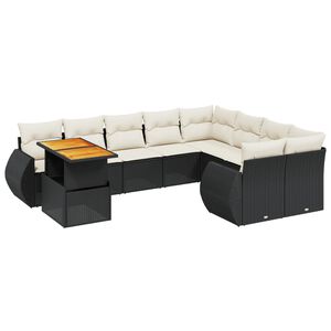 vidaXL 10 r&eacute;szes fekete polyrattan kerti &uuml;lőgarnit&uacute;ra p&aacute;rn&aacute;kkal