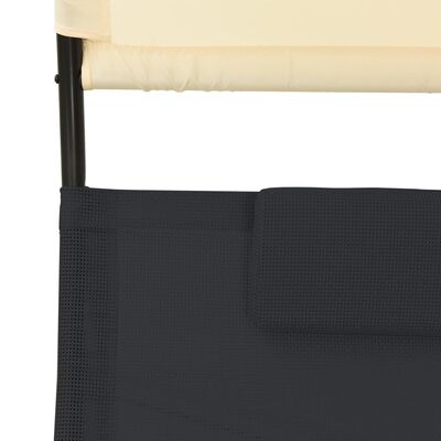 vidaXL fekete-krémszínű kétszemélyes textilén napozóágy napellenzővel