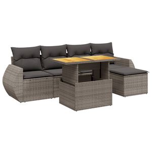 vidaXL 6 r&eacute;szes sz&uuml;rke polyrattan kerti &uuml;lőgarnit&uacute;ra p&aacute;rn&aacute;kkal